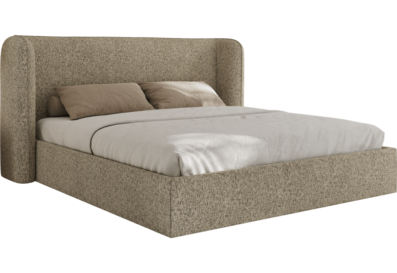 Łóżko tapicerowane EMORA CLASSIC 140x200 - materac multipocket - ciemnobeżowy, struktura