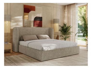 Łóżko tapicerowane EMORA CLASSIC 160x200 - materac multipocket - ciemnobeżowy, struktura