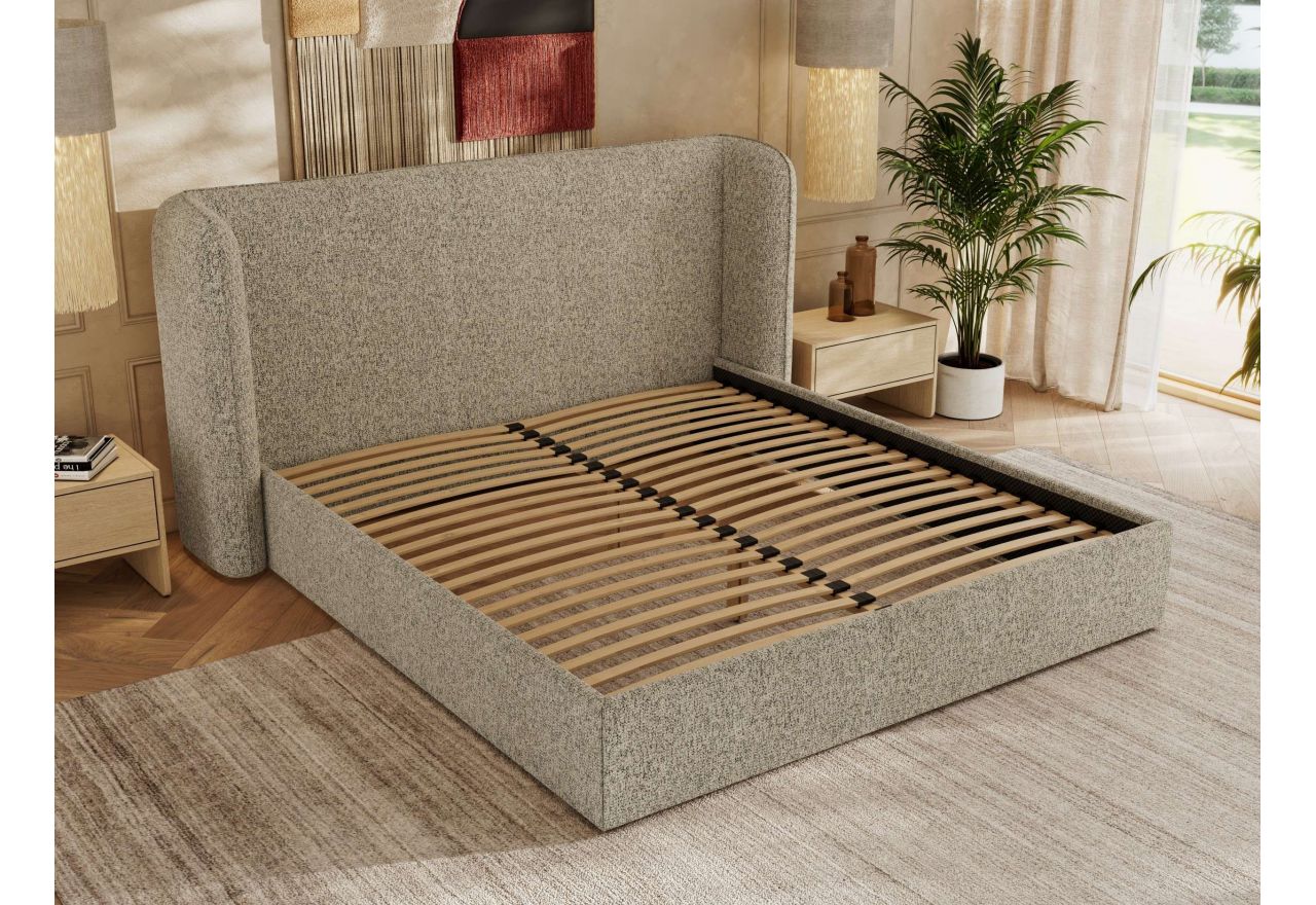 Łóżko tapicerowane EMORA CLASSIC 180x200 - materac multipocket - ciemnobeżowy, struktura