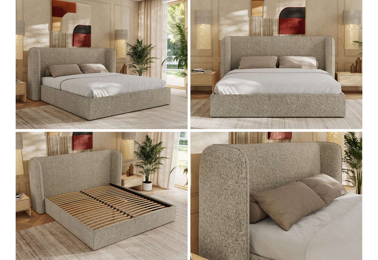 Łóżko tapicerowane EMORA CLASSIC 180x200 - materac multipocket - ciemnobeżowy, struktura