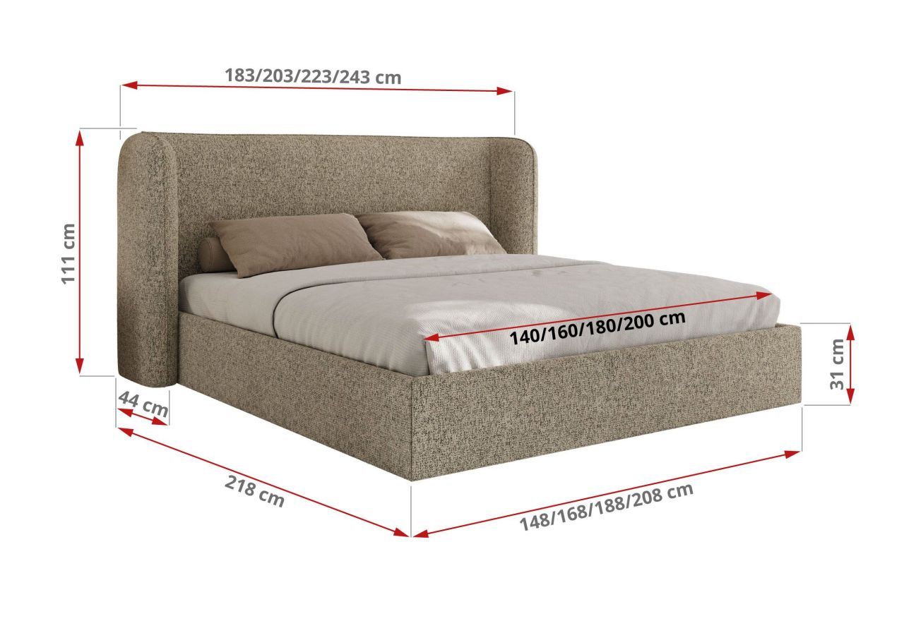 Łóżko tapicerowane EMORA CLASSIC 200x200 - materac multipocket - ciemnobeżowy, struktura