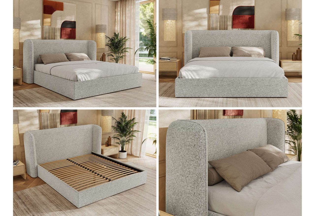 Łóżko tapicerowane EMORA CLASSIC 200x200 - materac pocket - jasnoszary, struktura