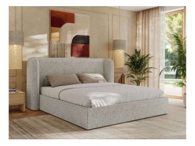 Łóżko tapicerowane EMORA CLASSIC 140x200 - materac multipocket - jasnoszary, struktura