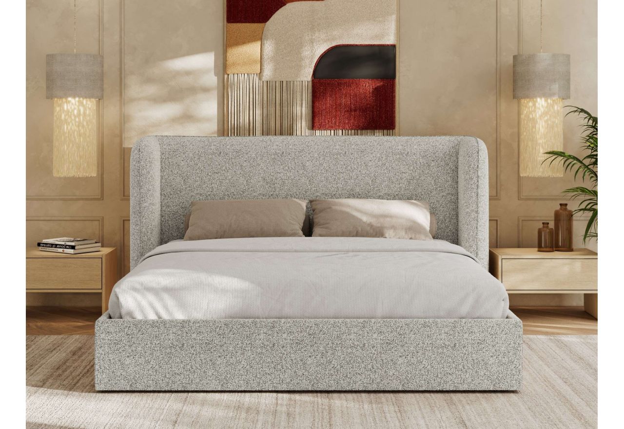 Łóżko tapicerowane EMORA CLASSIC 180x200 - materac multipocket - jasnoszary, struktura