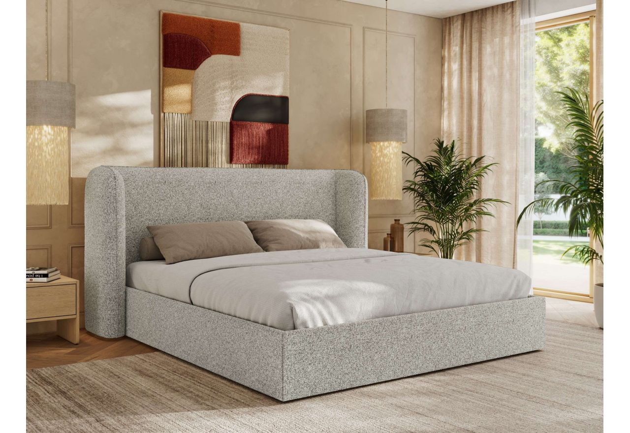 Łóżko tapicerowane EMORA CLASSIC 200x200 - materac multipocket - jasnoszary, struktura