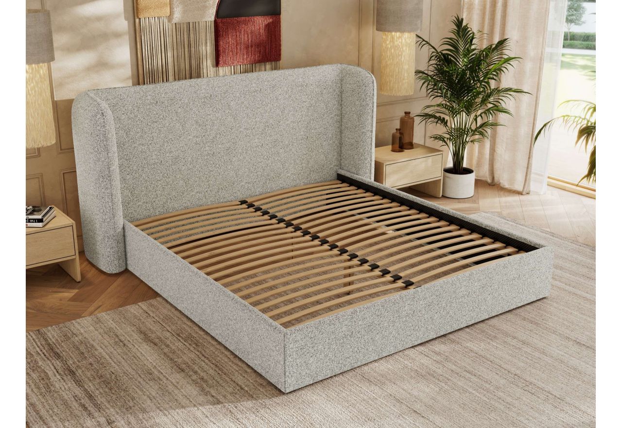 Łóżko tapicerowane EMORA CLASSIC 200x200 - materac multipocket - jasnoszary, struktura