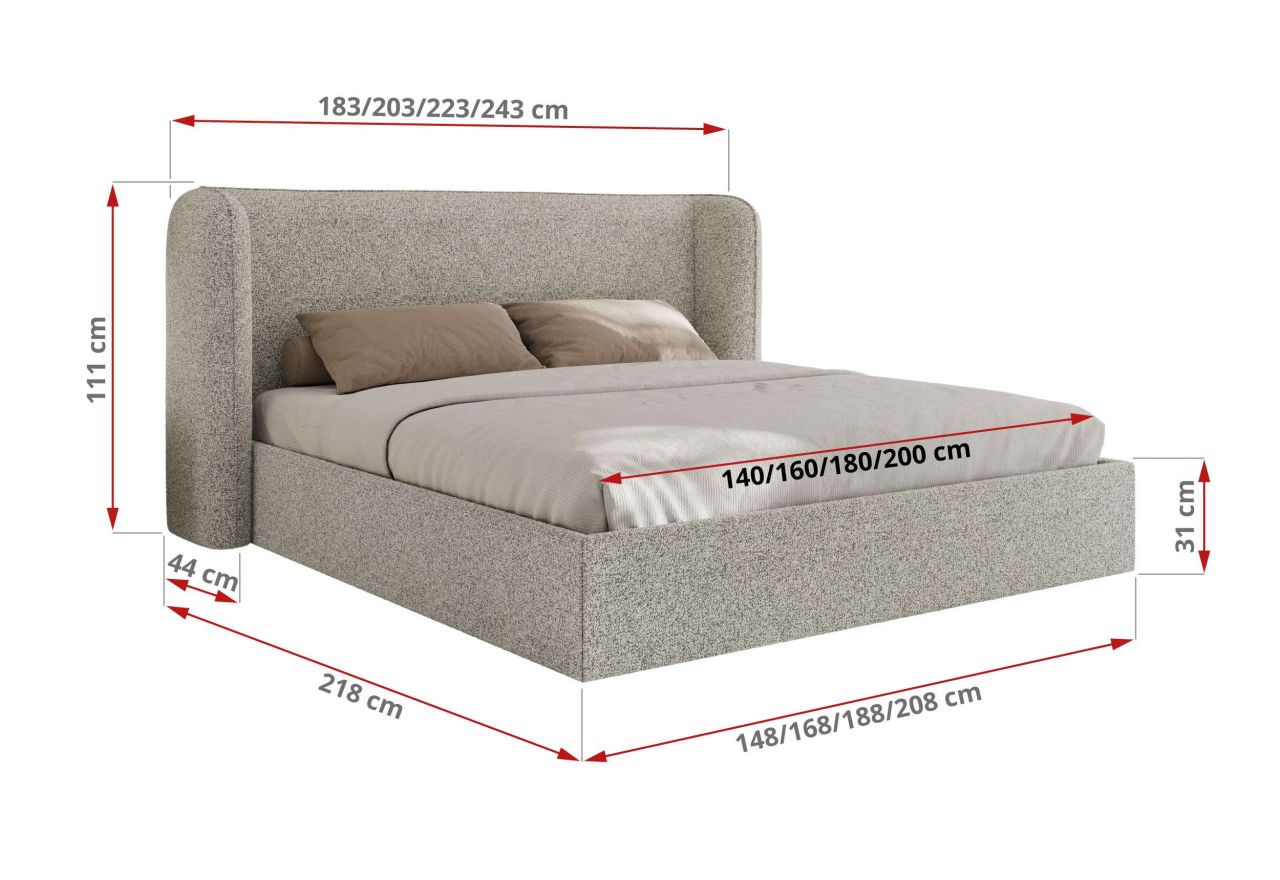 Łóżko tapicerowane EMORA CLASSIC 200x200 - materac multipocket - jasnoszary, struktura
