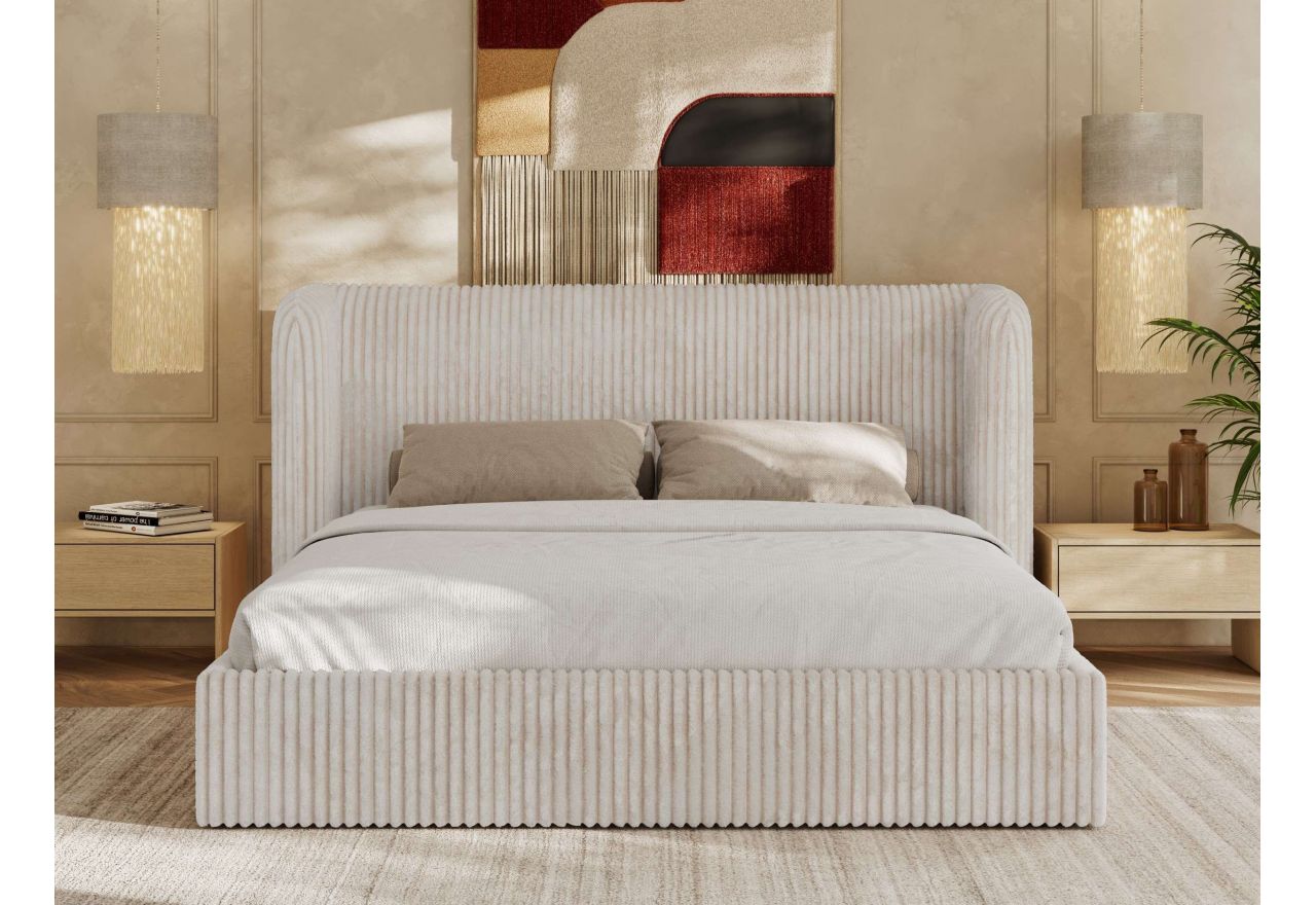 Łóżko tapicerowane EMORA CLASSIC 180x200 - materac piankowy - beżowy, sztruks