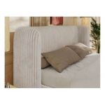 Łóżko tapicerowane EMORA CLASSIC 140x200 - materac pocket - beżowy, sztruks