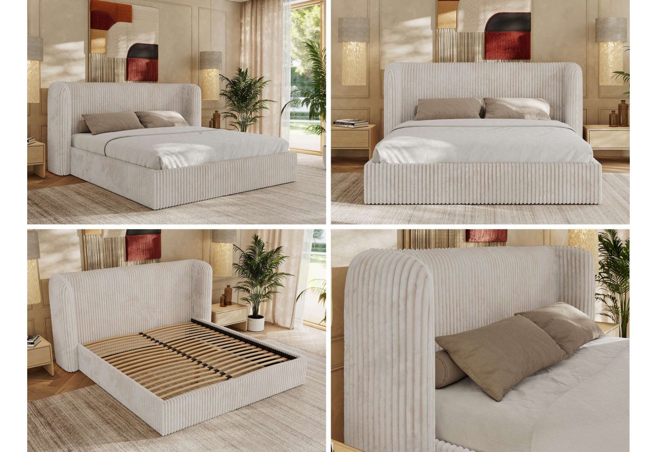 Łóżko tapicerowane EMORA CLASSIC 180x200 - materac pocket - beżowy, sztruks