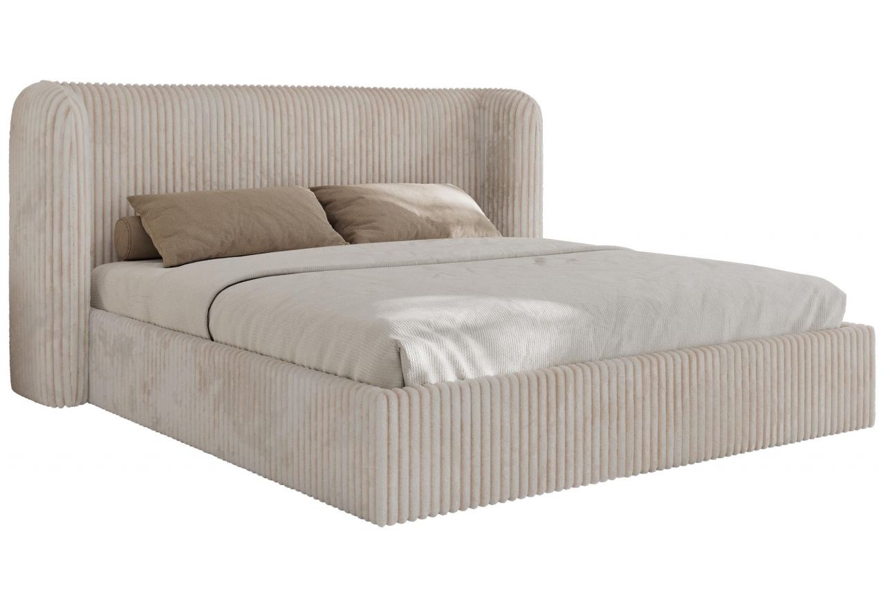 Łóżko tapicerowane EMORA CLASSIC 180x200 - materac pocket - beżowy, sztruks
