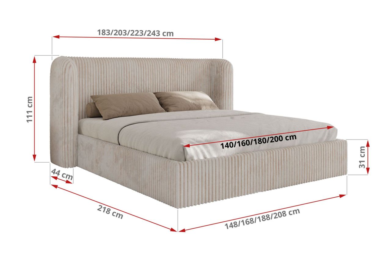 Łóżko tapicerowane EMORA CLASSIC 180x200 - materac pocket - beżowy, sztruks