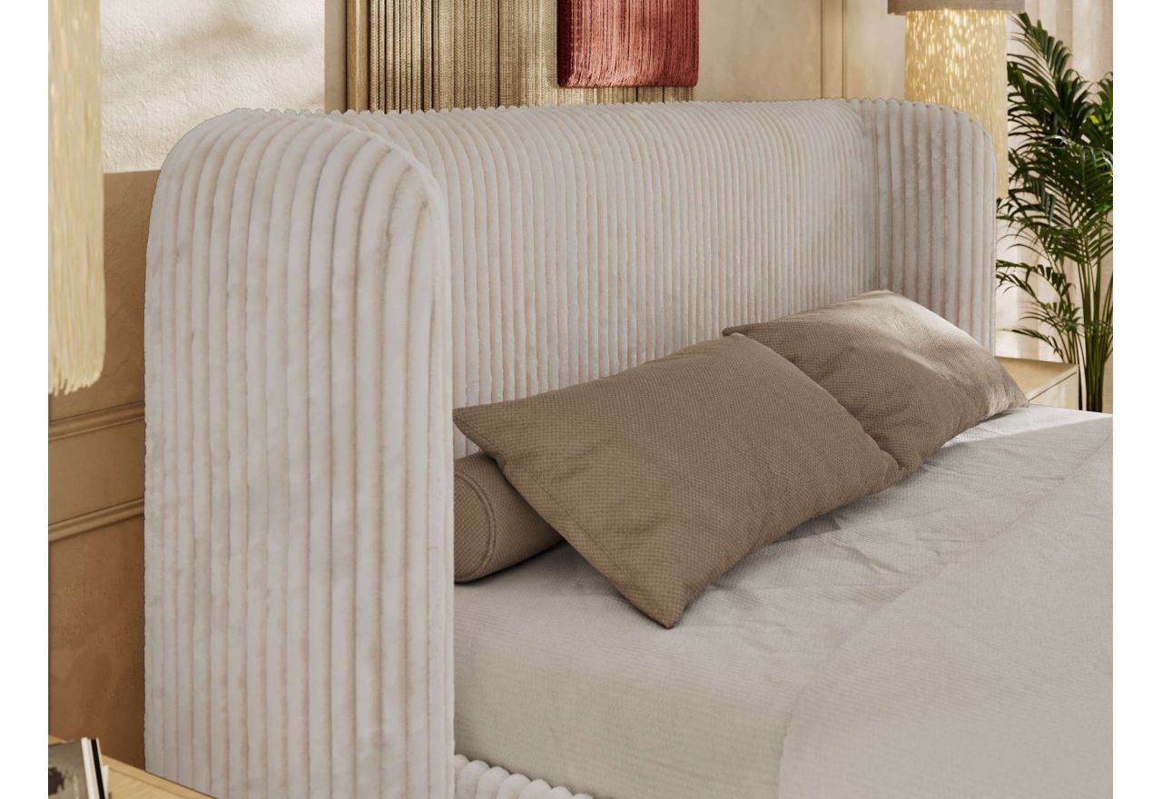 Łóżko tapicerowane EMORA CLASSIC 200x200 - materac pocket - beżowy, sztruks