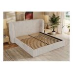 Łóżko tapicerowane EMORA CLASSIC 140x200 - materac multipocket - beżowy, sztruks