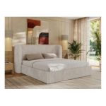 Łóżko tapicerowane EMORA CLASSIC 180x200 - materac multipocket - beżowy, sztruks