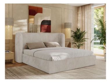 Łóżko tapicerowane EMORA CLASSIC 200x200 - materac multipocket - beżowy, sztruks