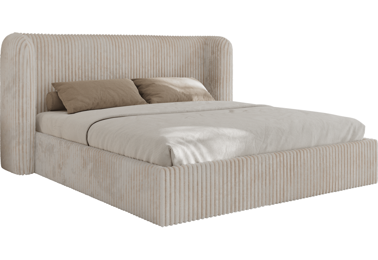 Łóżko tapicerowane EMORA CLASSIC 200x200 - materac multipocket - beżowy, sztruks