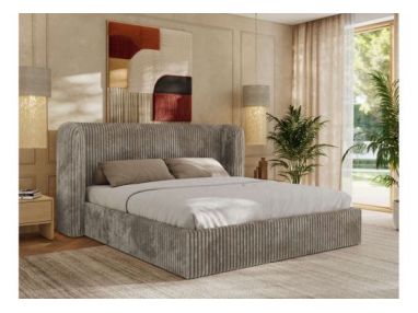 Łóżko tapicerowane EMORA CLASSIC 200x200 - materac piankowy - jansobrązowy, sztruks