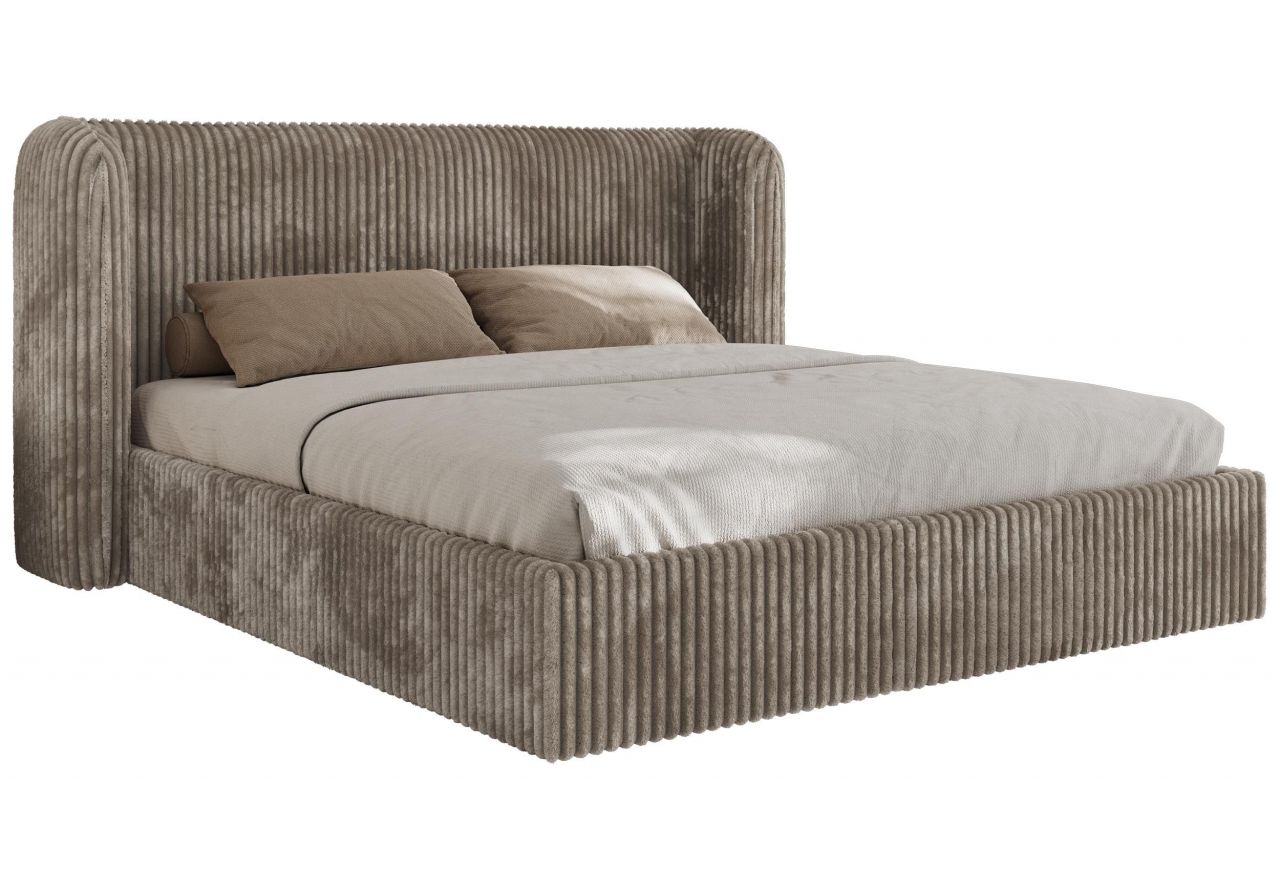 Łóżko tapicerowane EMORA CLASSIC 140x200 - materac pocket - jansobrązowy, sztruks