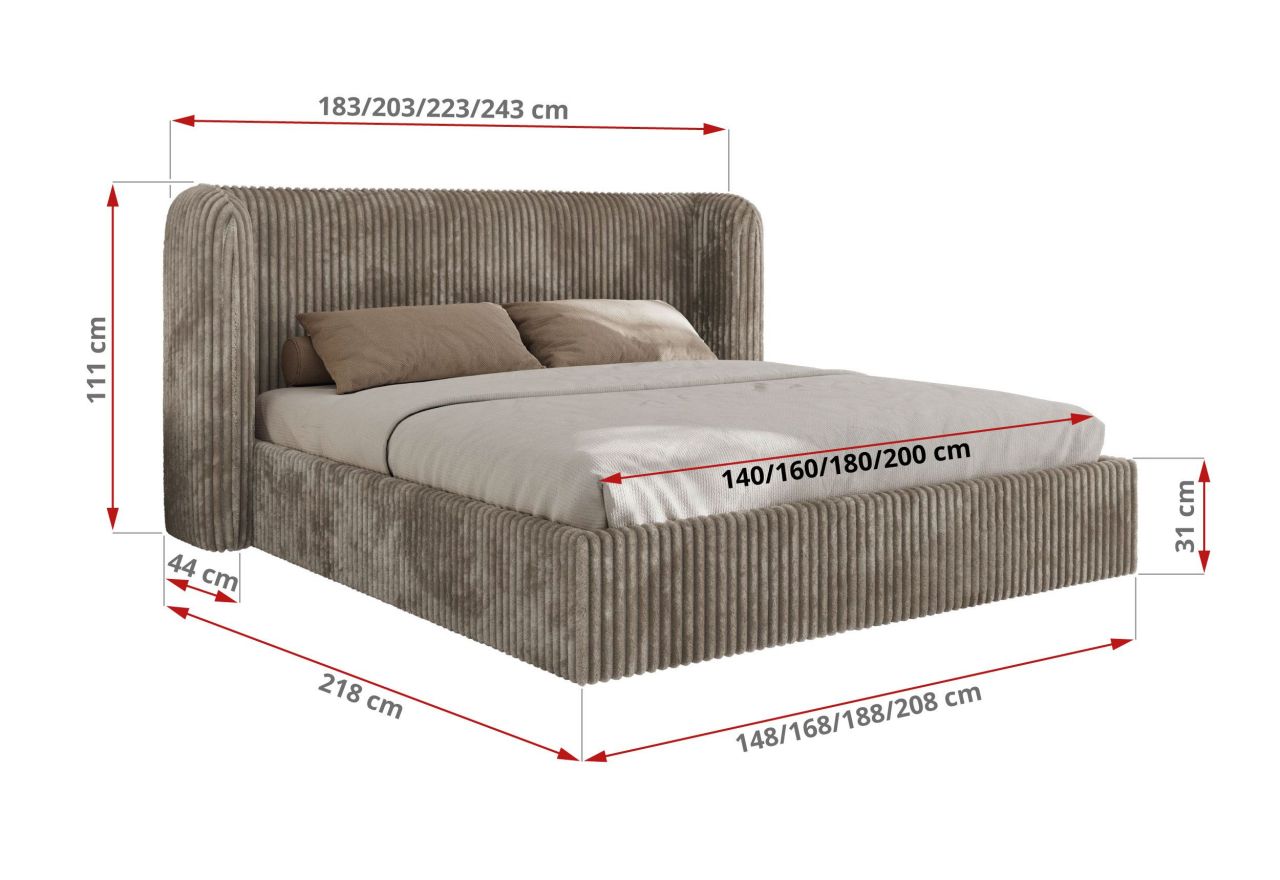 Łóżko tapicerowane EMORA CLASSIC 140x200 - materac pocket - jansobrązowy, sztruks