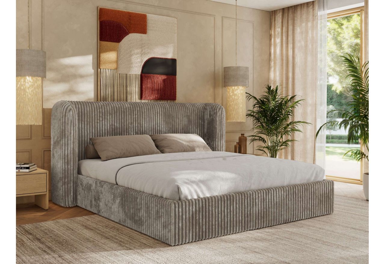 Łóżko tapicerowane EMORA CLASSIC 180x200 - materac multipocket - jansobrązowy, sztruks