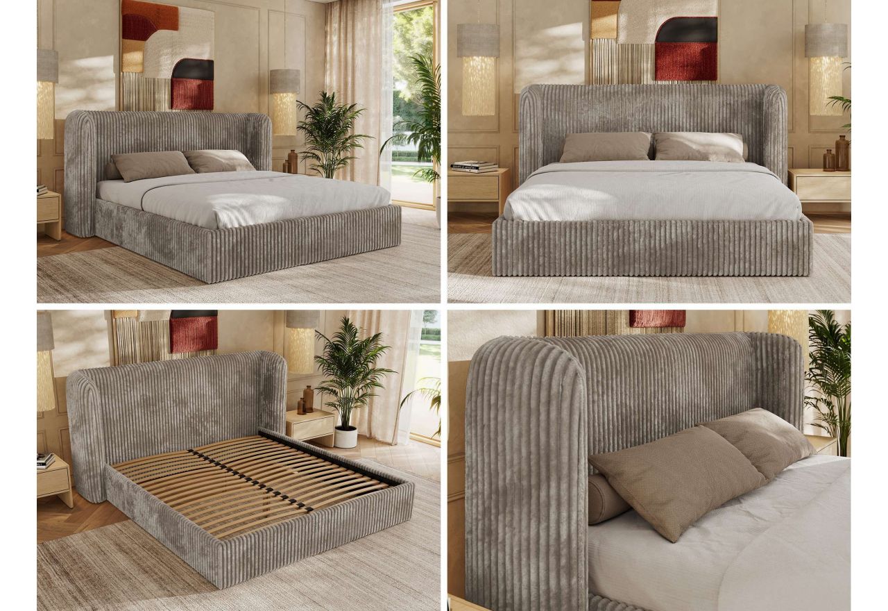 Łóżko tapicerowane EMORA CLASSIC 180x200 - materac multipocket - jansobrązowy, sztruks