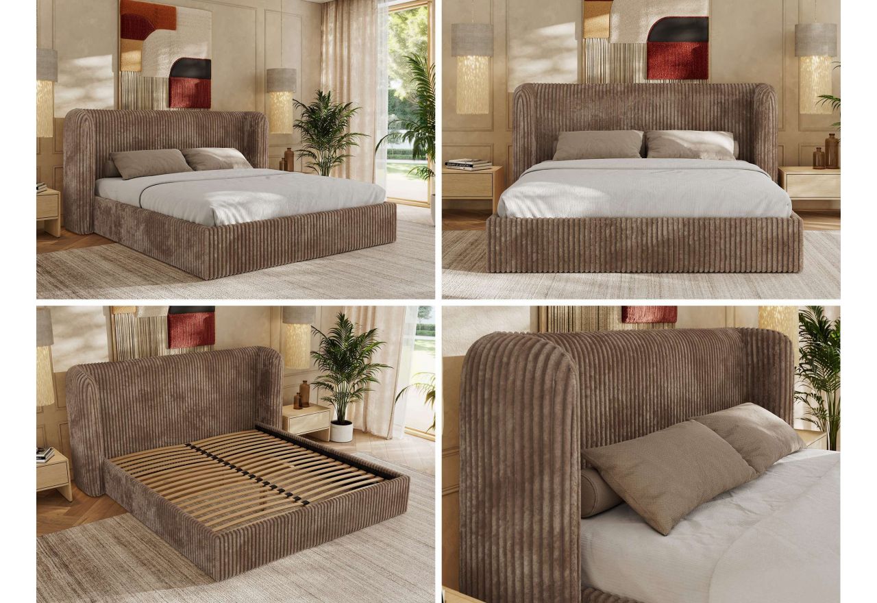 Łóżko tapicerowane EMORA CLASSIC 180x200 - materac pocket - brązowy, sztruks