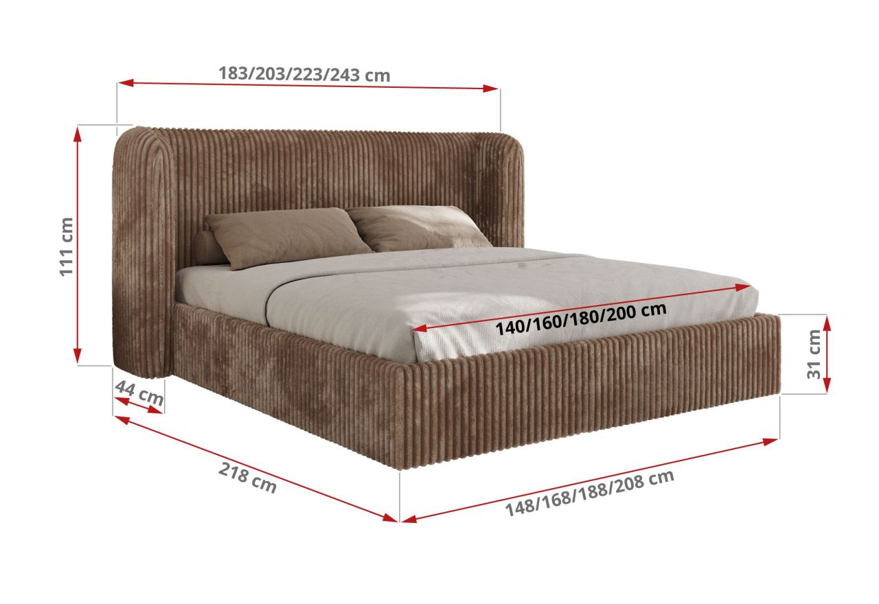 Łóżko tapicerowane EMORA CLASSIC 200x200 - materac pocket - brązowy, sztruks