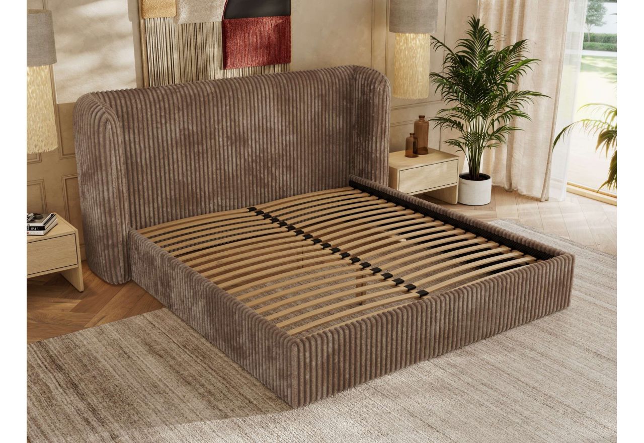 Łóżko tapicerowane EMORA CLASSIC 140x200 - materac multipocket - brązowy, sztruks