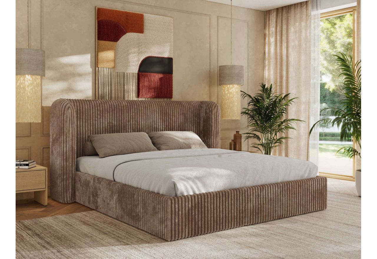 Łóżko tapicerowane EMORA CLASSIC 200x200 - materac multipocket - brązowy, sztruks