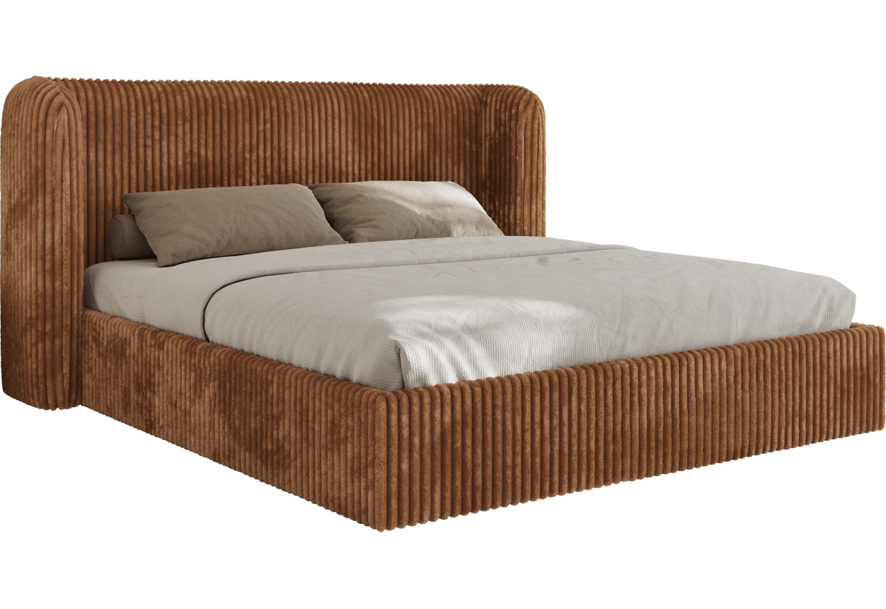 Łóżko tapicerowane EMORA CLASSIC 160x200 - materac piankowy - pomarańczowy, sztruks