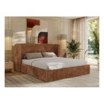 Łóżko tapicerowane EMORA CLASSIC 200x200 - materac piankowy - pomarańczowy, sztruks