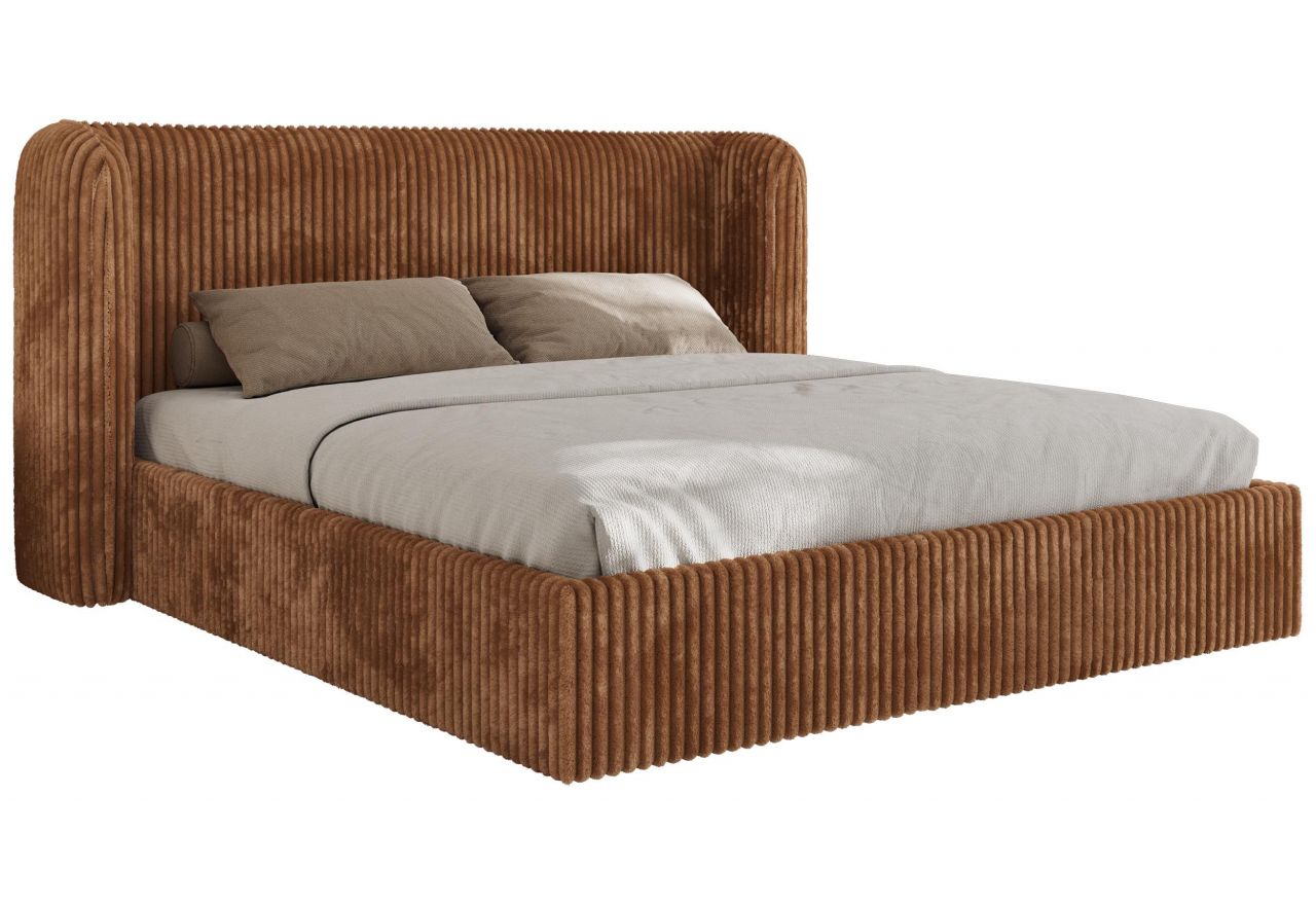 Łóżko tapicerowane EMORA CLASSIC 160x200 - materac pocket - pomarańczowy, sztruks