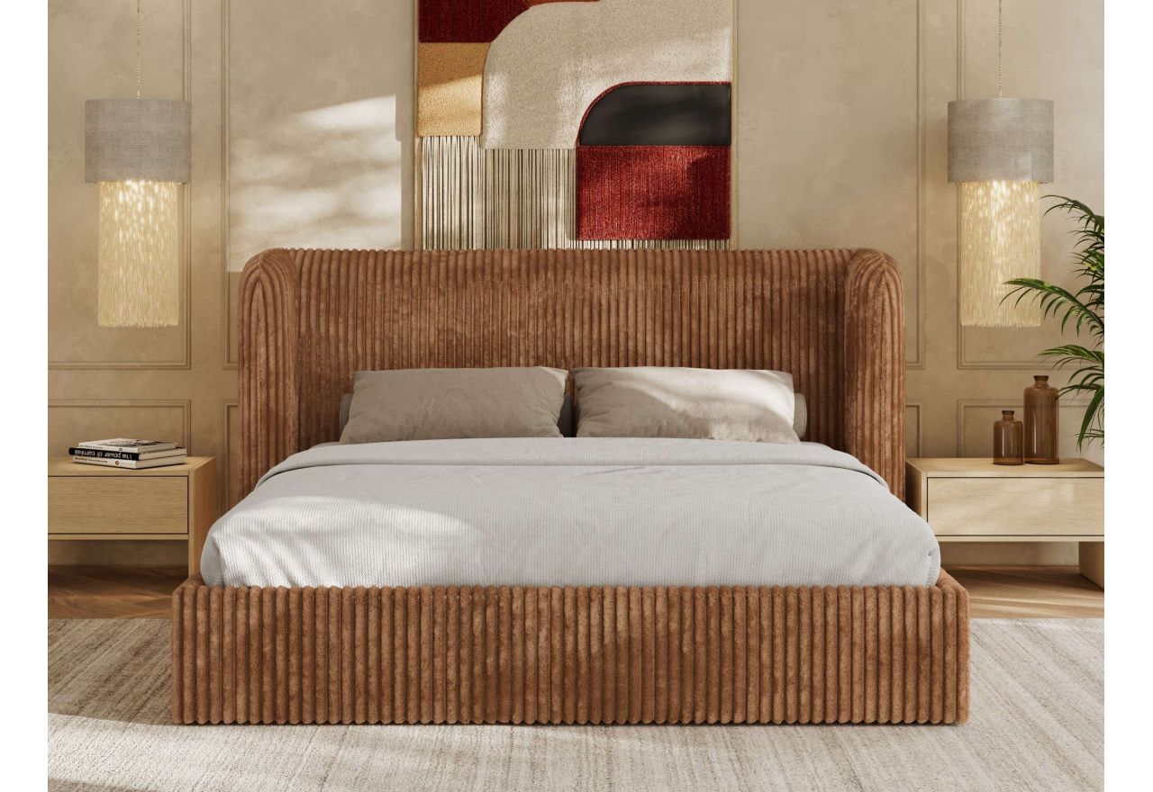 Łóżko tapicerowane EMORA CLASSIC 180x200 - materac pocket - pomarańczowy, sztruks