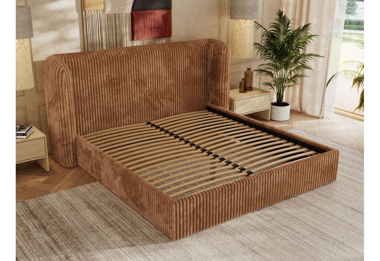 Łóżko tapicerowane EMORA CLASSIC 180x200 - materac pocket - pomarańczowy, sztruks