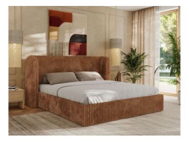 Łóżko tapicerowane EMORA CLASSIC 140x200 - materac multipocket - pomarańczowy, sztruks