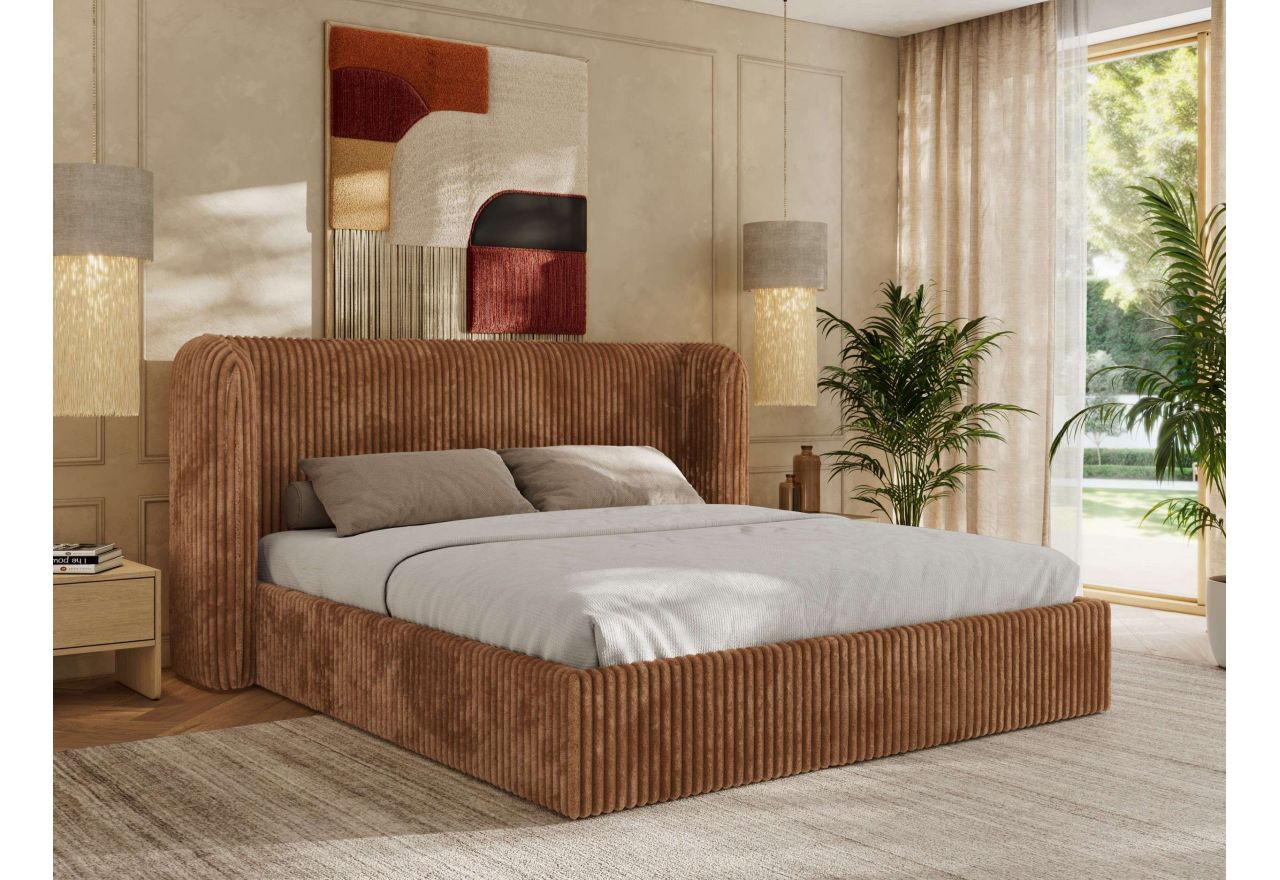 Łóżko tapicerowane EMORA CLASSIC 200x200 - materac multipocket - pomarańczowy, sztruks