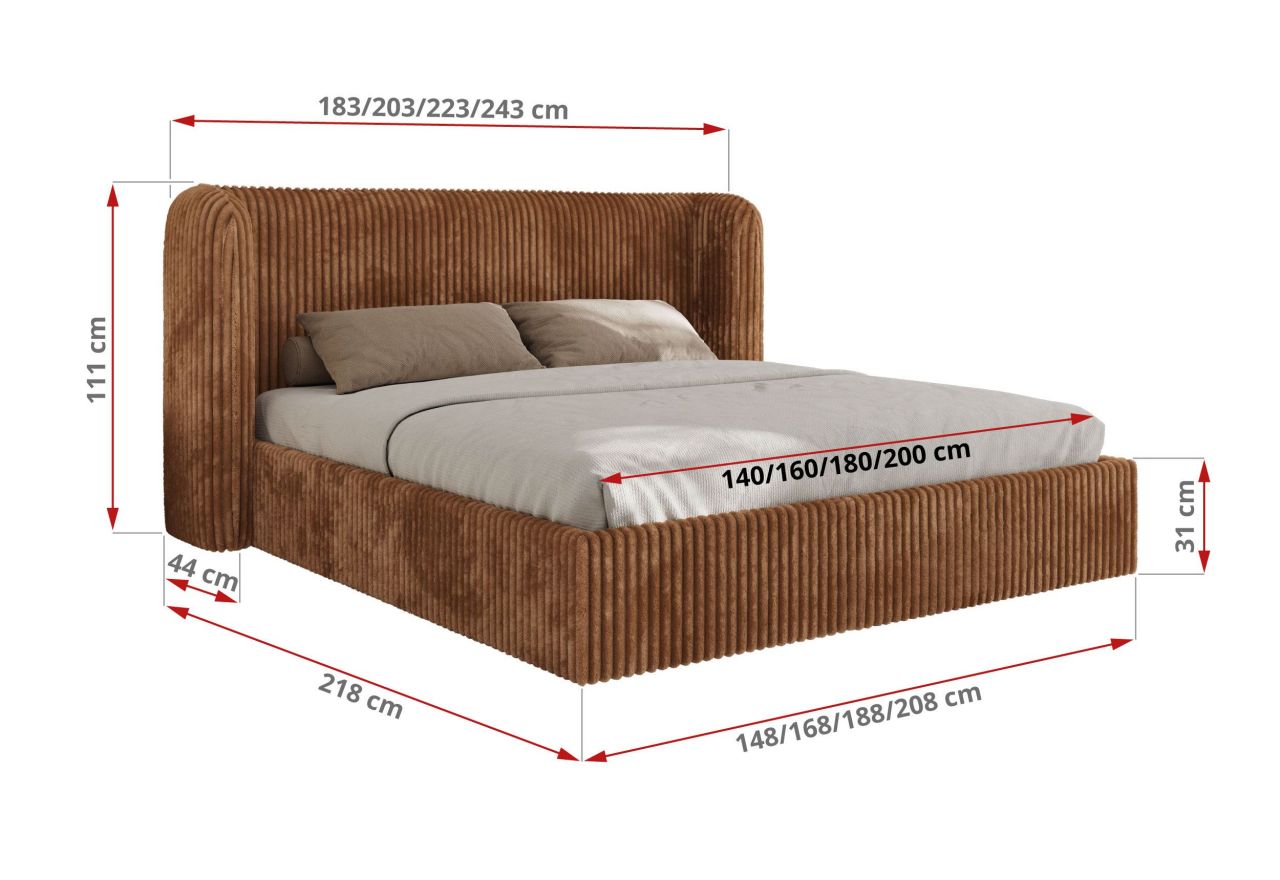 Łóżko tapicerowane EMORA CLASSIC 200x200 - materac multipocket - pomarańczowy, sztruks