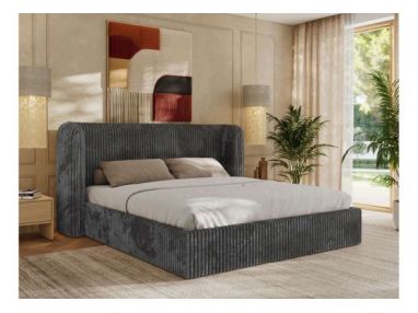 Łóżko tapicerowane EMORA CLASSIC 180x200 - materac piankowy - szary, sztruks