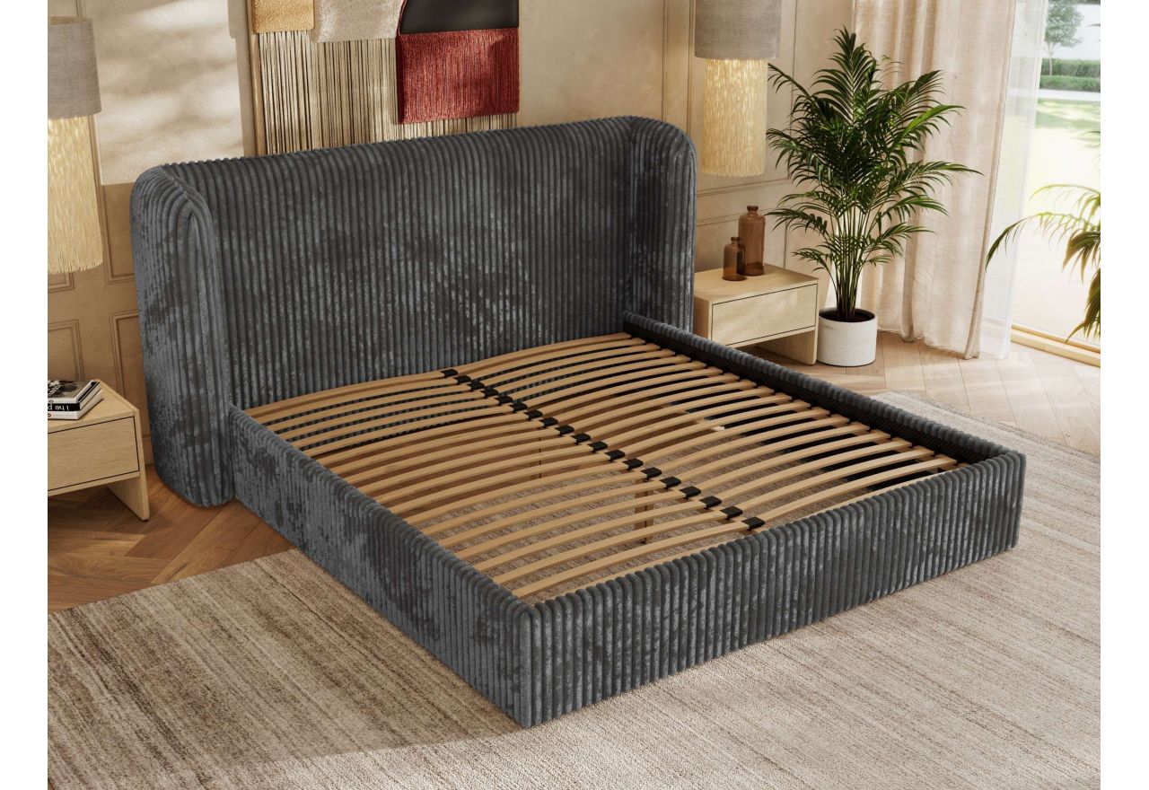 Łóżko tapicerowane EMORA CLASSIC 180x200 - materac piankowy - szary, sztruks
