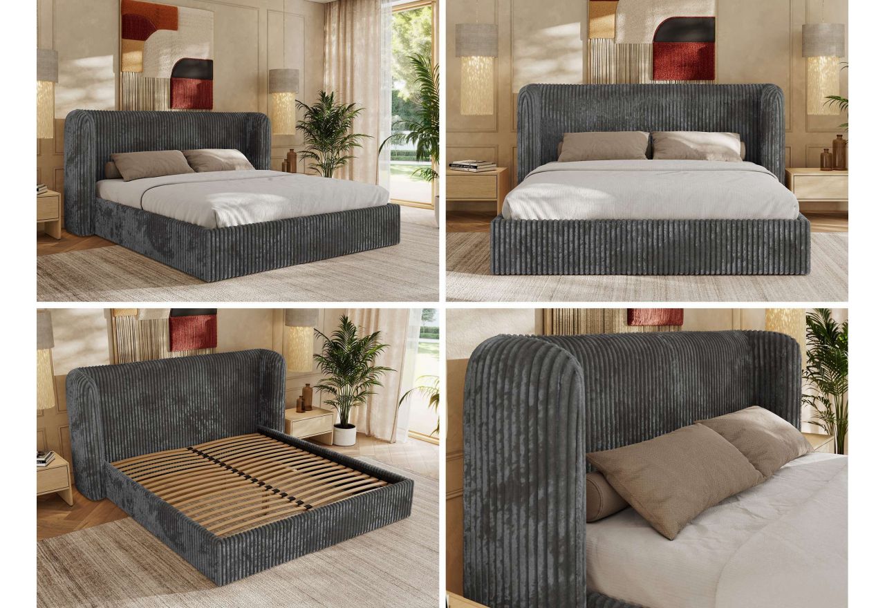 Łóżko tapicerowane EMORA CLASSIC 180x200 - materac pocket - szary, sztruks