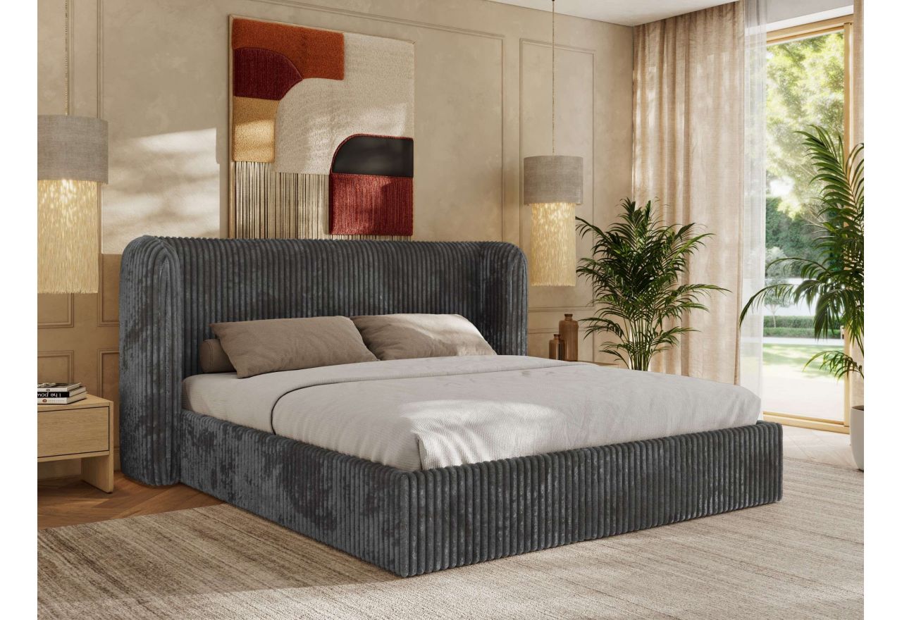 Łóżko tapicerowane EMORA CLASSIC 140x200 - materac multipocket - szary, sztruks