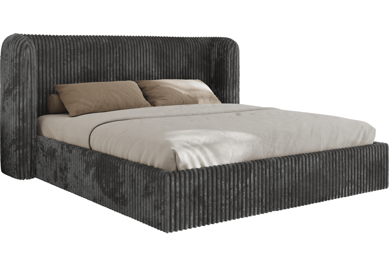 Łóżko tapicerowane EMORA CLASSIC 160x200 - materac multipocket - szary, sztruks