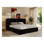 Łóżko tapicerowane EMORA CLASSIC 180x200 - materac piankowy - czarny, sztruks