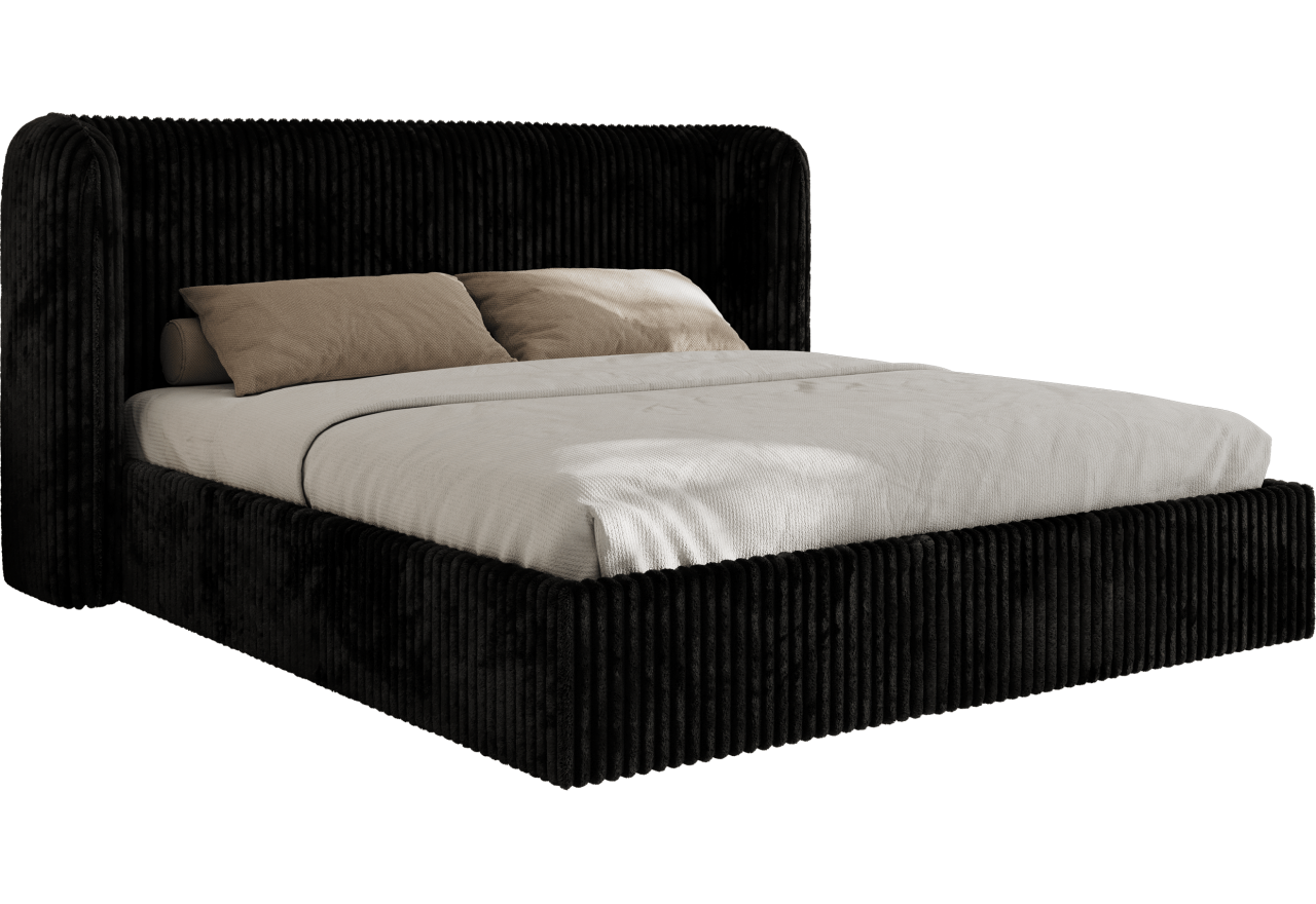 Łóżko tapicerowane EMORA CLASSIC 180x200 - materac piankowy - czarny, sztruks