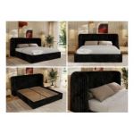 Łóżko tapicerowane EMORA CLASSIC 200x200 - materac piankowy - czarny, sztruks