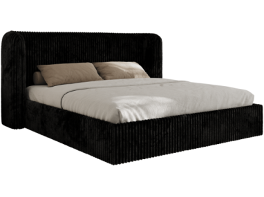 Łóżko tapicerowane EMORA CLASSIC 140x200 - materac pocket - czarny, sztruks