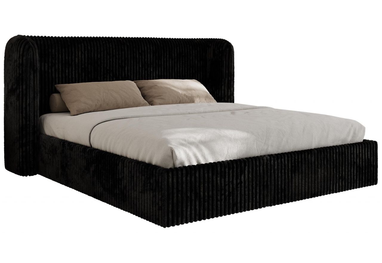 Łóżko tapicerowane EMORA CLASSIC 160x200 - materac pocket - czarny, sztruks