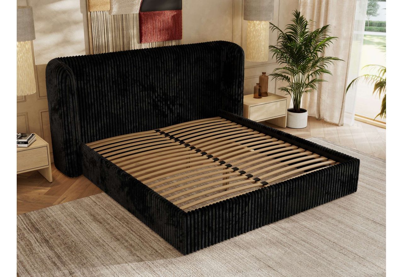 Łóżko tapicerowane EMORA CLASSIC 200x200 - materac pocket - czarny, sztruks