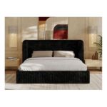 Łóżko tapicerowane EMORA CLASSIC 140x200 - materac multipocket - czarny, sztruks